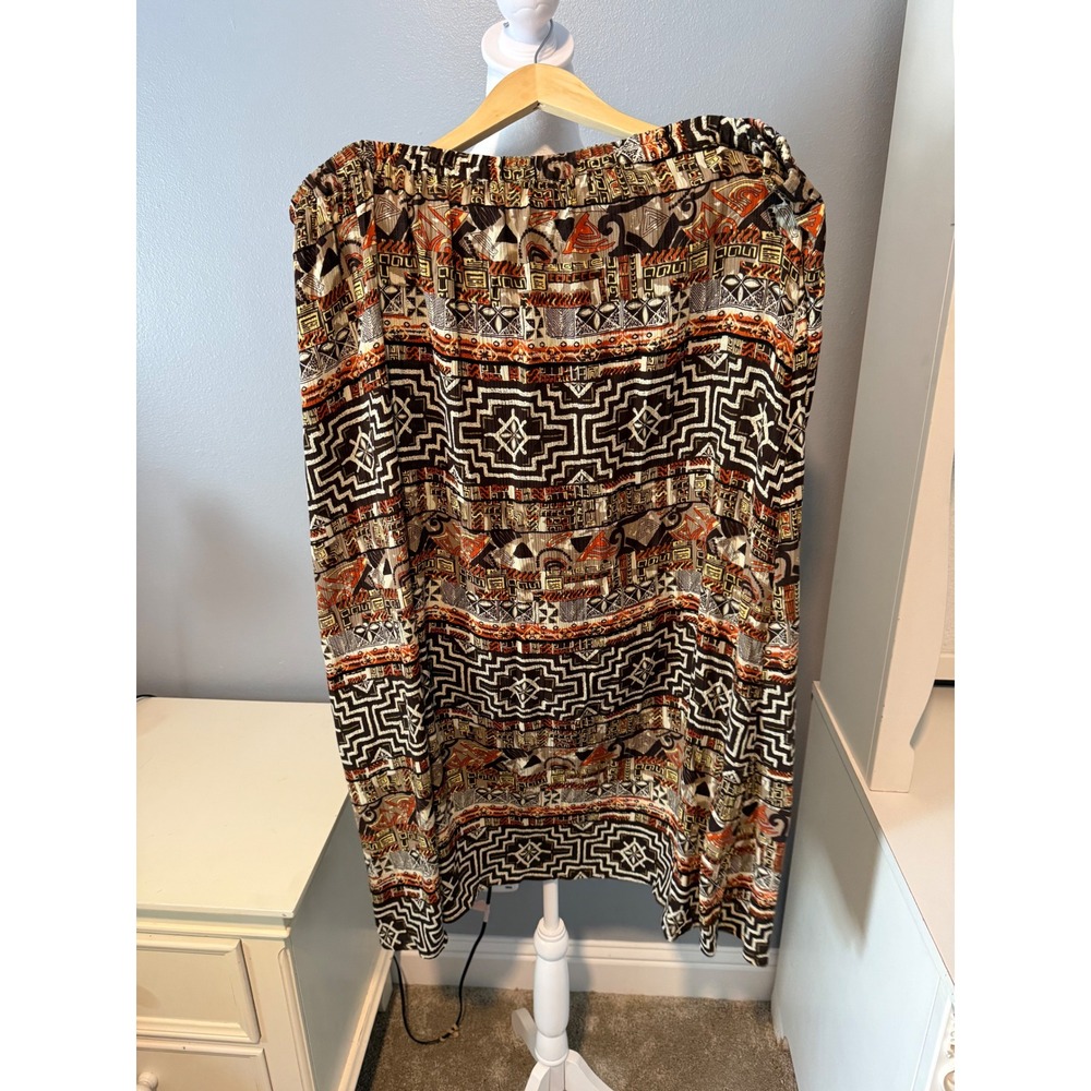 CM Shapes Womens 2X Brown Geometric Tribal Print Rayon Elastic Waist Midi Skirt